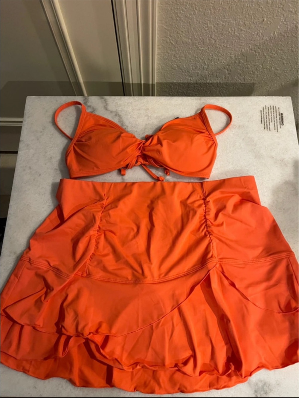 Bright Orange Two-Piece Swim Set - Ruffled Skirt & Tie-Front Top